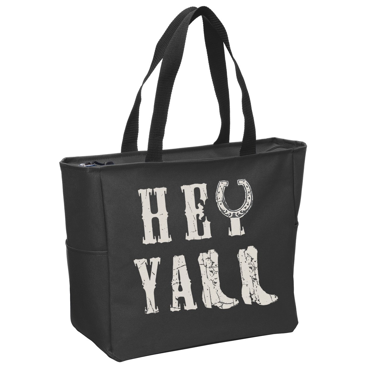Trendy Hey Y'all Horseshoe And Boots Quote Zip Tote Bag