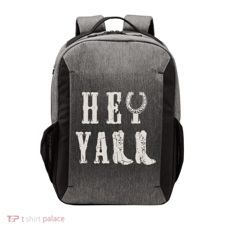 Trendy Hey Y'all Horseshoe And Boots Quote Vector Backpack