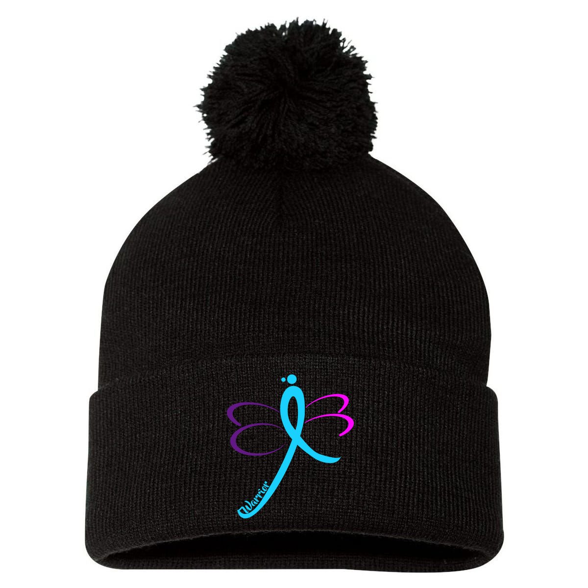 Thyroid Cancer Awareness Pom Pom 12in Knit Beanie