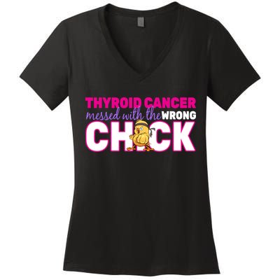 Thyroid Cancer Mess With The Wrong Chick Women's V-Neck T-Shirt