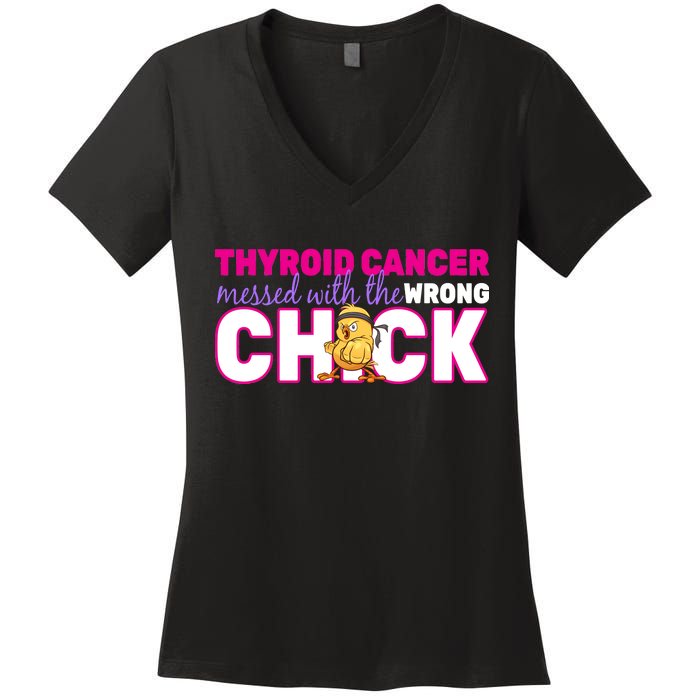 Thyroid Cancer Mess With The Wrong Chick Women's V-Neck T-Shirt