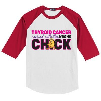 Thyroid Cancer Mess With The Wrong Chick Kids Colorblock Raglan Jersey