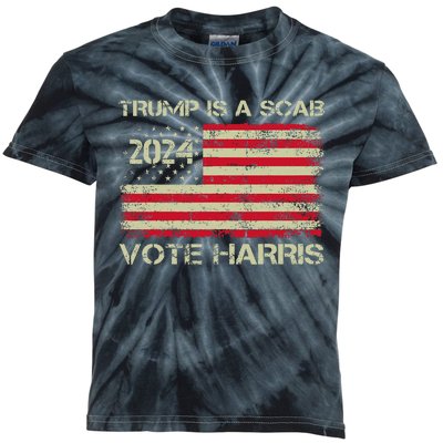 Trump Is A Scab Vote Harris Waltz 2024 New Way Move Forward Kids Tie-Dye T-Shirt