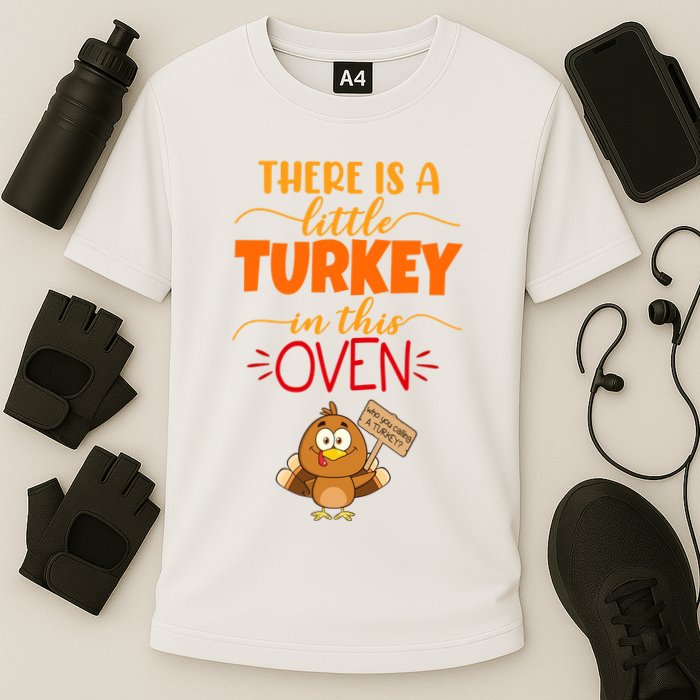 There Is A Little Turkey In This Oven Pregnancy Cooling Performance Crew T-Shirt