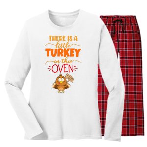 There Is A Little Turkey In This Oven Pregnancy Women's Long Sleeve Flannel Pajama Set 