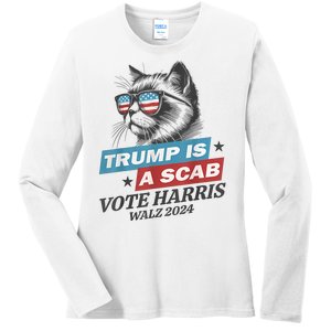 Trump Is A Scab Vote Harris Walz 2024 Childless Cat Lady Ladies Long Sleeve Shirt