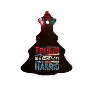 Trump Is A Scab Vote Harris Walz 2024 Kamala American Flag Ceramic Tree Ornament