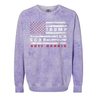 Trump Is A Scab Vote Harris Walz 2024 Kamala American Flag Colorblast Crewneck Sweatshirt