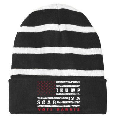 Trump Is A Scab Vote Harris Walz 2024 Kamala American Flag Striped Beanie with Solid Band