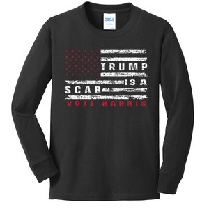 Trump Is A Scab Vote Harris Walz 2024 Kamala American Flag Kids Long Sleeve Shirt