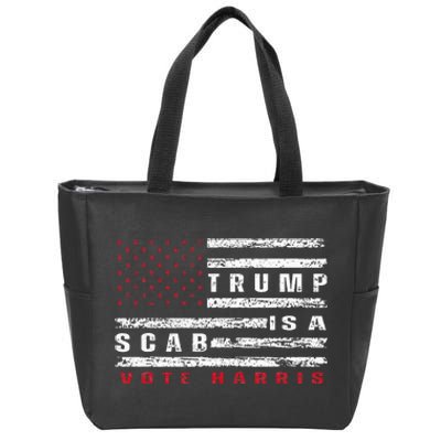 Trump Is A Scab Vote Harris Walz 2024 Kamala American Flag Zip Tote Bag