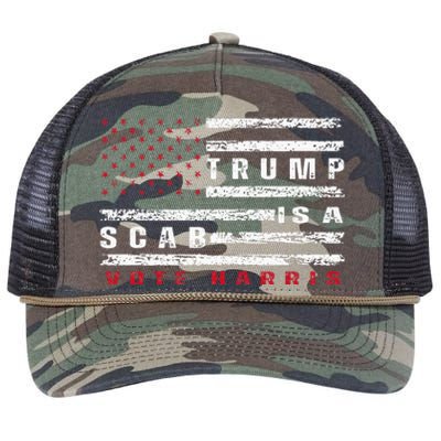 Trump Is A Scab Vote Harris Walz 2024 Kamala American Flag Retro Rope Trucker Hat Cap