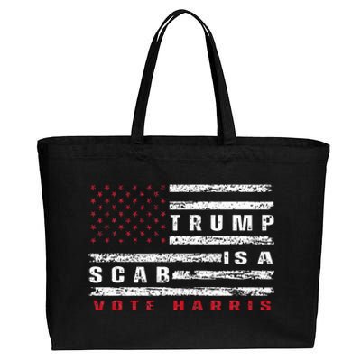 Trump Is A Scab Vote Harris Walz 2024 Kamala American Flag Cotton Canvas Jumbo Tote