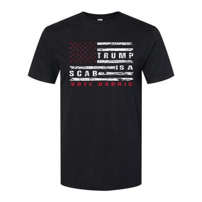 Trump Is A Scab Vote Harris Walz 2024 Kamala American Flag Softstyle CVC T-Shirt