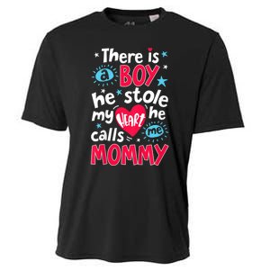 There Is A Boy He Calls Me Mommy Mother Moms Gift Cooling Performance Crew T-Shirt