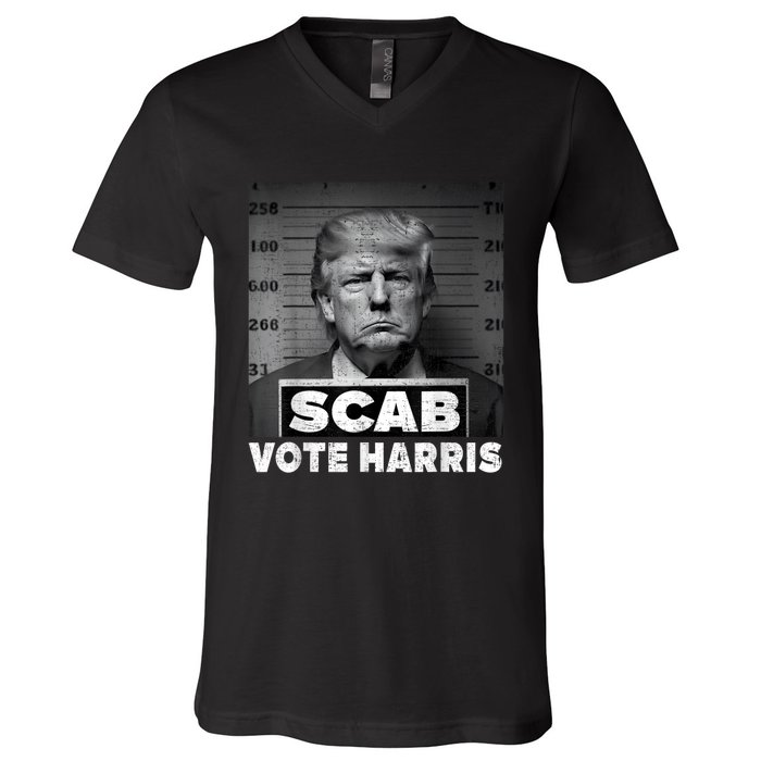 Trump Is A Scab Vote Kamala Harris 2024 V-Neck T-Shirt