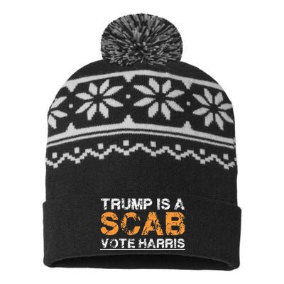 Trump Is A Scab Vote Harris Vintage Harris 2024 USA-Made Snowflake Beanie