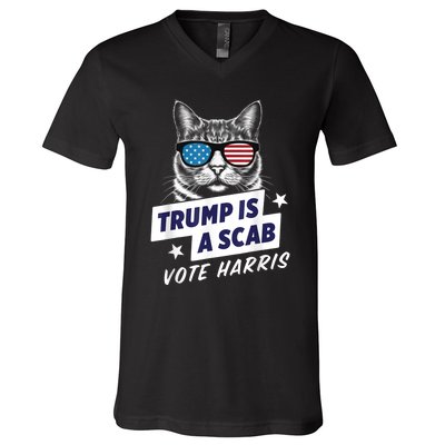 Trump Is A Scab Vote Kamala Harris 2024 V-Neck T-Shirt