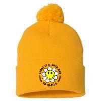 Today Is A Good Day To Smile Yellow Smiley Face Pom Pom 12in Knit Beanie