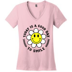 Today Is A Good Day To Smile Yellow Smiley Face Women's V-Neck T-Shirt