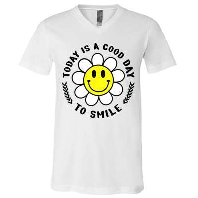 Today Is A Good Day To Smile Yellow Smiley Face V-Neck T-Shirt