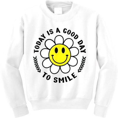 Today Is A Good Day To Smile Yellow Smiley Face Kids Sweatshirt