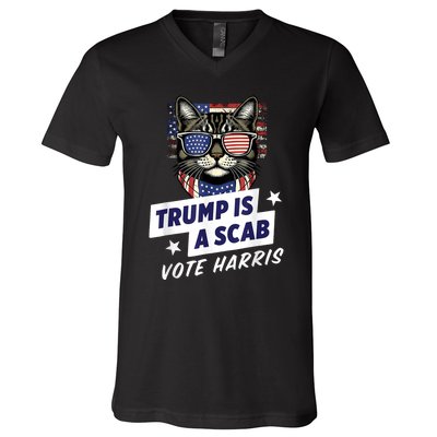 Trump Is A Scab Vote Harris 2024 V-Neck T-Shirt