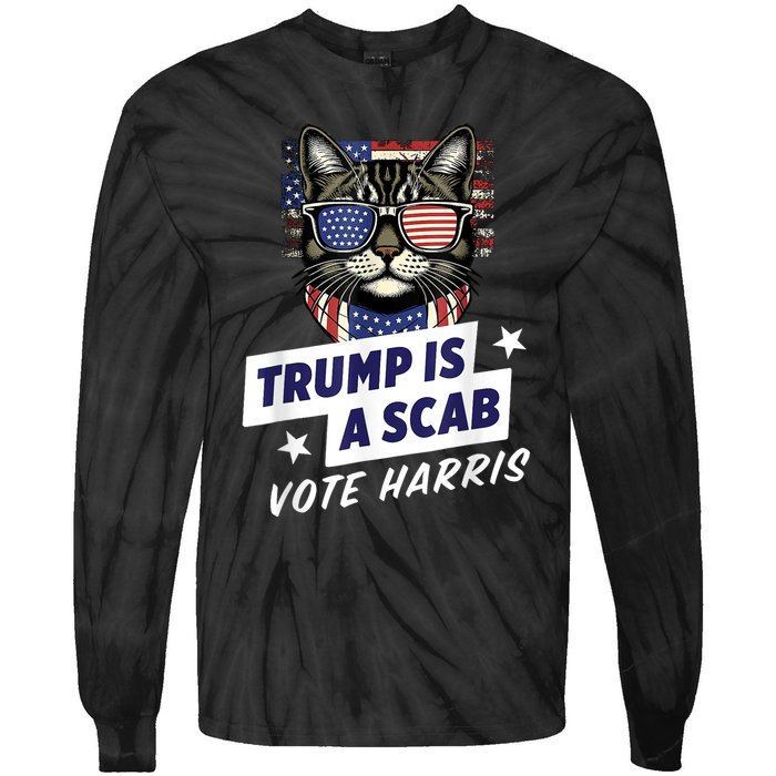 Trump Is A Scab Vote Harris 2024 Tie-Dye Long Sleeve Shirt