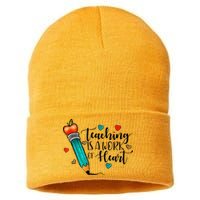 Teaching Is A Work Of Heart Cute Pencil Back To School Sustainable Knit Beanie