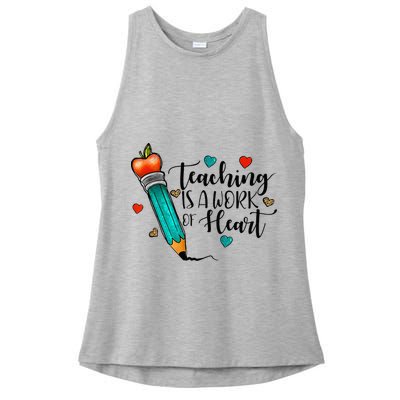 Teaching Is A Work Of Heart Cute Pencil Back To School Ladies PosiCharge Tri-Blend Wicking Tank