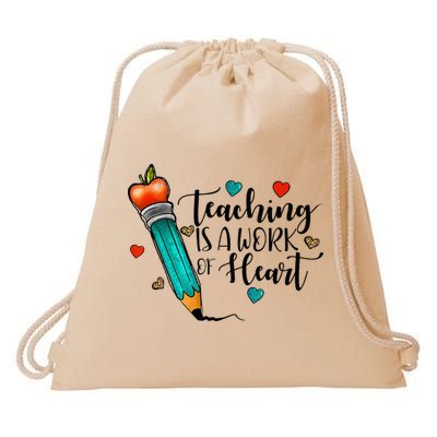 Teaching Is A Work Of Heart Cute Pencil Back To School Drawstring Bag