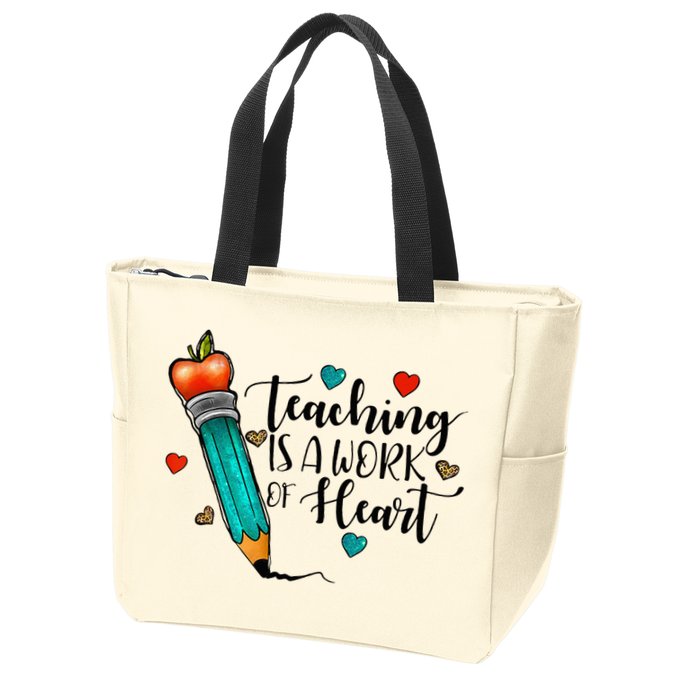 Teaching Is A Work Of Heart Cute Pencil Back To School Zip Tote Bag