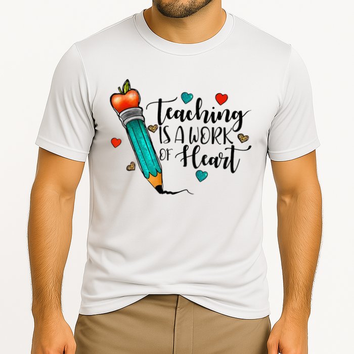 Teaching Is A Work Of Heart Cute Pencil Back To School Cooling Performance Crew T-Shirt