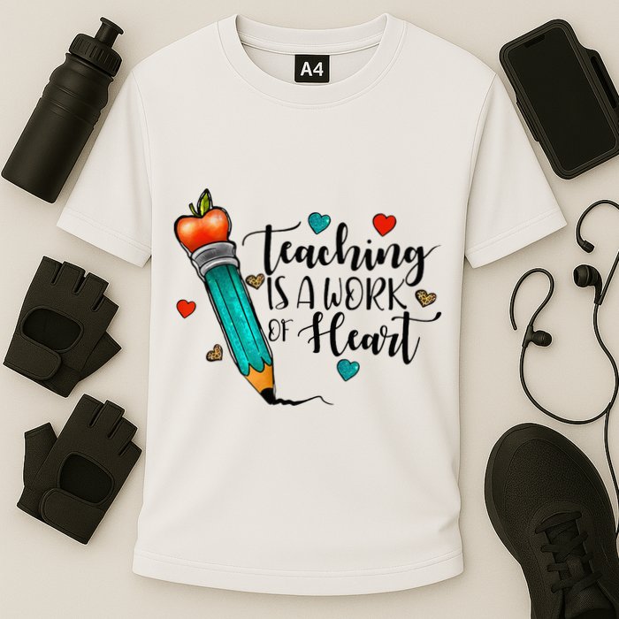 Teaching Is A Work Of Heart Cute Pencil Back To School Cooling Performance Crew T-Shirt