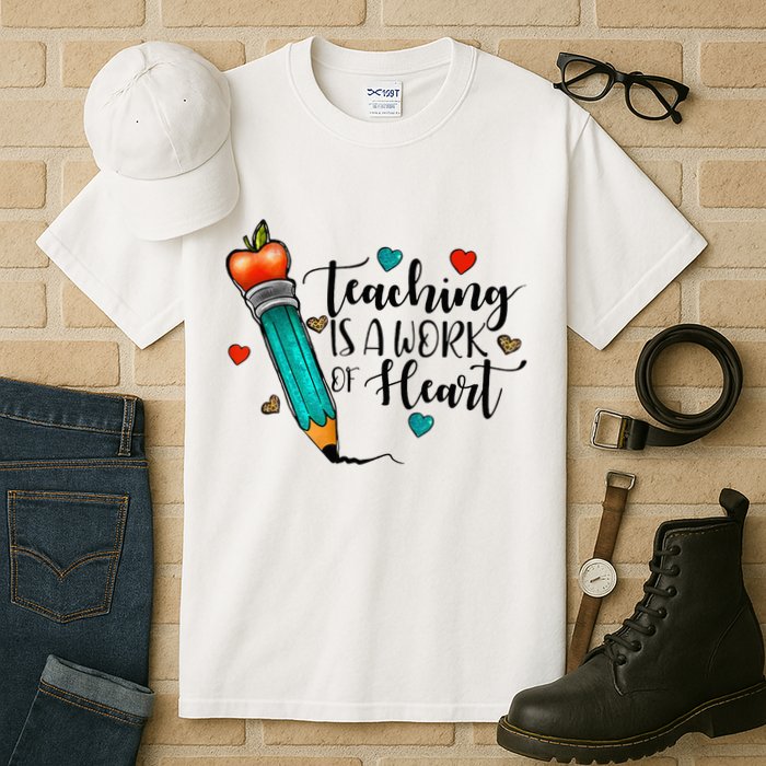Teaching Is A Work Of Heart Cute Pencil Back To School Tall T-Shirt