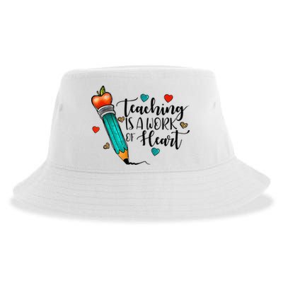 Teaching Is A Work Of Heart Cute Pencil Back To School Sustainable Bucket Hat