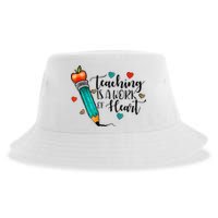 Teaching Is A Work Of Heart Cute Pencil Back To School Sustainable Bucket Hat