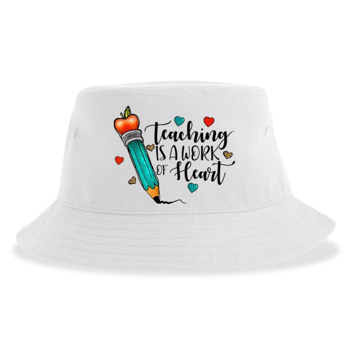 Teaching Is A Work Of Heart Cute Pencil Back To School Sustainable Bucket Hat