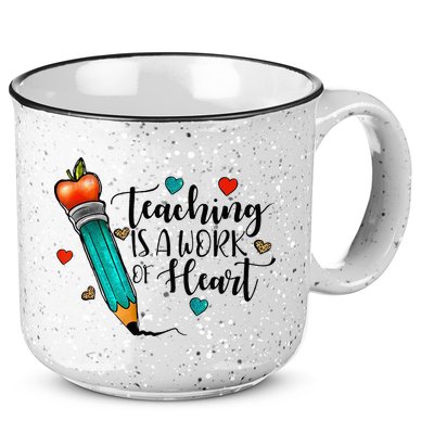 Teaching Is A Work Of Heart Cute Pencil Back To School 15oz Campfire Ceramic Mug