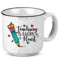 Teaching Is A Work Of Heart Cute Pencil Back To School 15oz Campfire Ceramic Mug