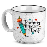 Teaching Is A Work Of Heart Cute Pencil Back To School 15oz Campfire Ceramic Mug