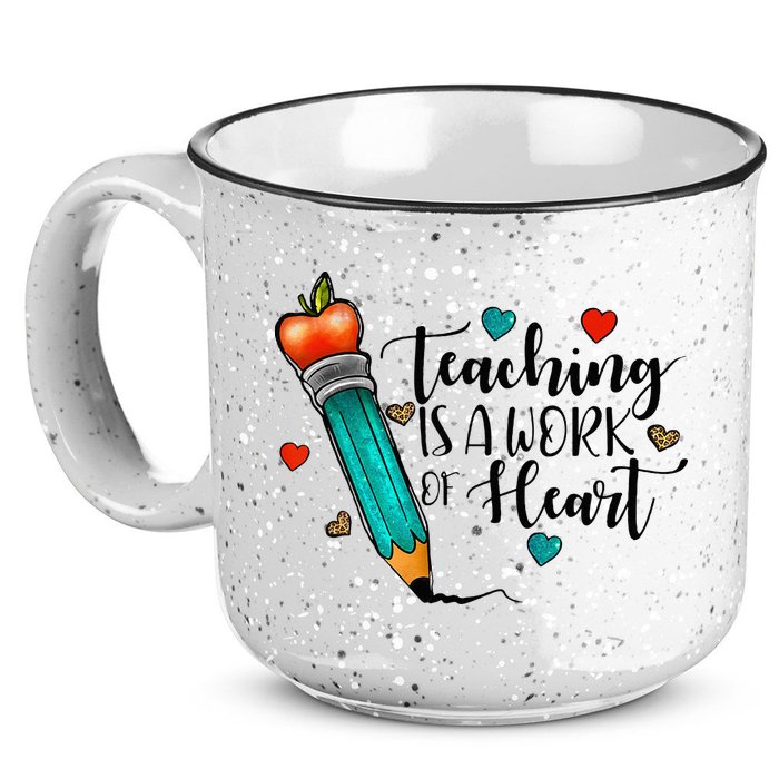 Teaching Is A Work Of Heart Cute Pencil Back To School 15oz Campfire Ceramic Mug