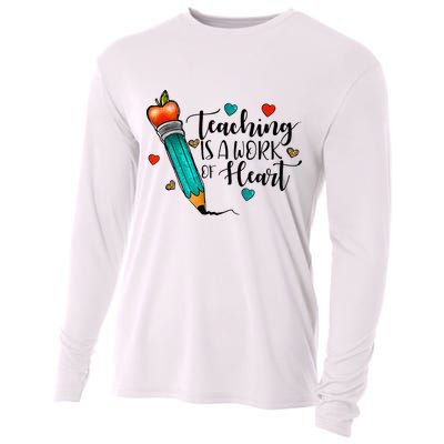 Teaching Is A Work Of Heart Cute Pencil Back To School Cooling Performance Long Sleeve Crew