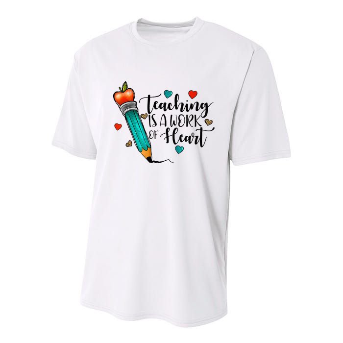 Teaching Is A Work Of Heart Cute Pencil Back To School Youth Performance Sprint T-Shirt
