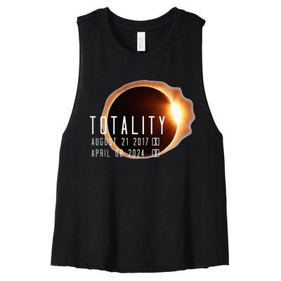 Twice in a Lifetime Totality Solar Eclipse 2017 & 2024 Women's Racerback Cropped Tank