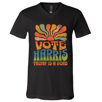 Trump Is A Scab Vote Kamala Harris 2024 V-Neck T-Shirt