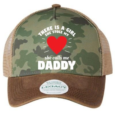 There Is A She Stole My Heart She Calls Me Daddy Gift Legacy Tie Dye Trucker Hat