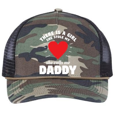 There Is A She Stole My Heart She Calls Me Daddy Gift Retro Rope Trucker Hat Cap