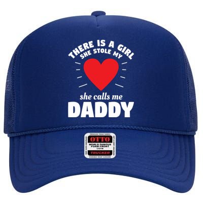 There Is A She Stole My Heart She Calls Me Daddy Gift High Crown Mesh Back Trucker Hat