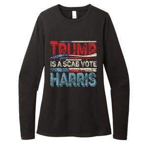 Trump Is A Scab Vote Harris Walz 2024 Kamala American Flag Womens CVC Long Sleeve Shirt